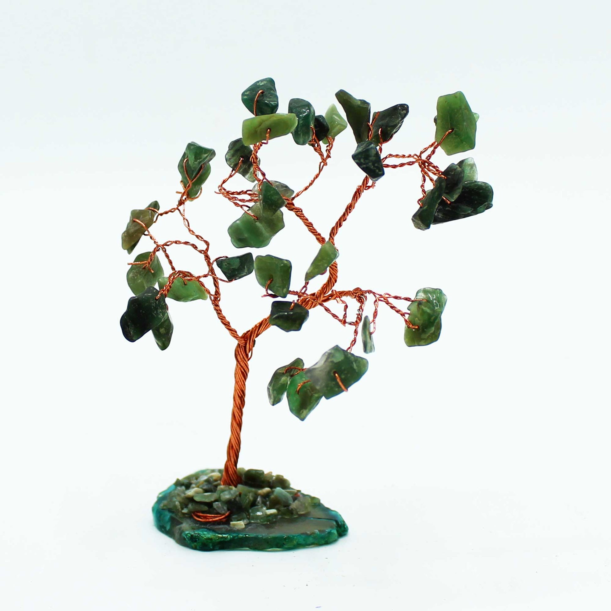 Small Green Aventurine Gemstone Tree on Green Agate Base - Crystal Nest