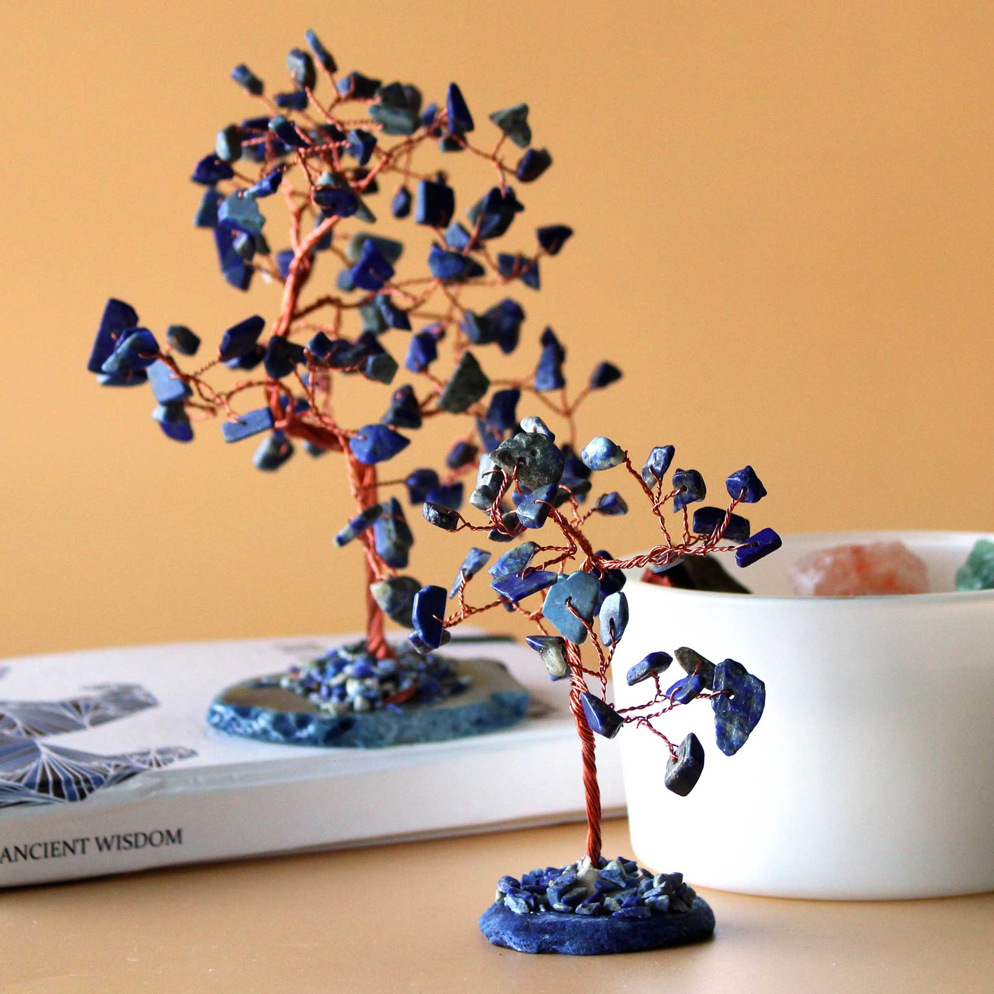 Small Sodalite Gemstone Tree on Blue Agate Base - Crystal Nest