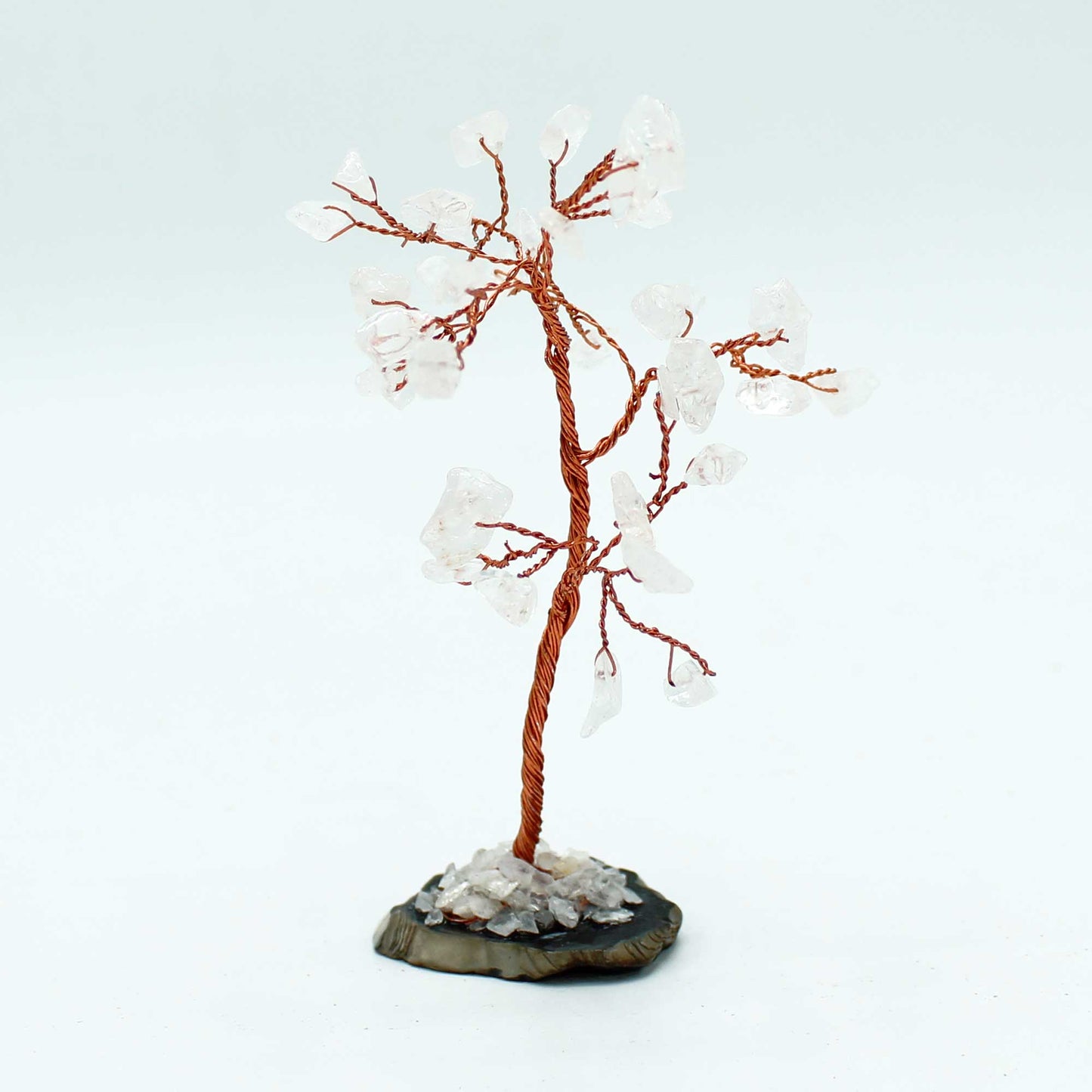 Small Rock Quartz Gemstone Tree on Black Agate Base - Crystal Nest