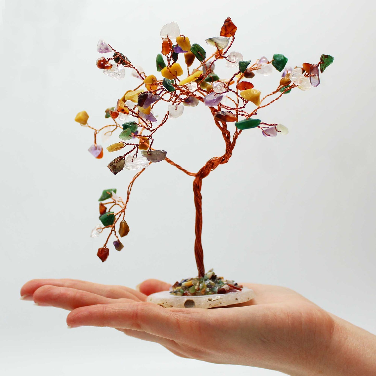 Multi-Coloured Gemstone Tree on Natural Agate Base - Crystal Nest