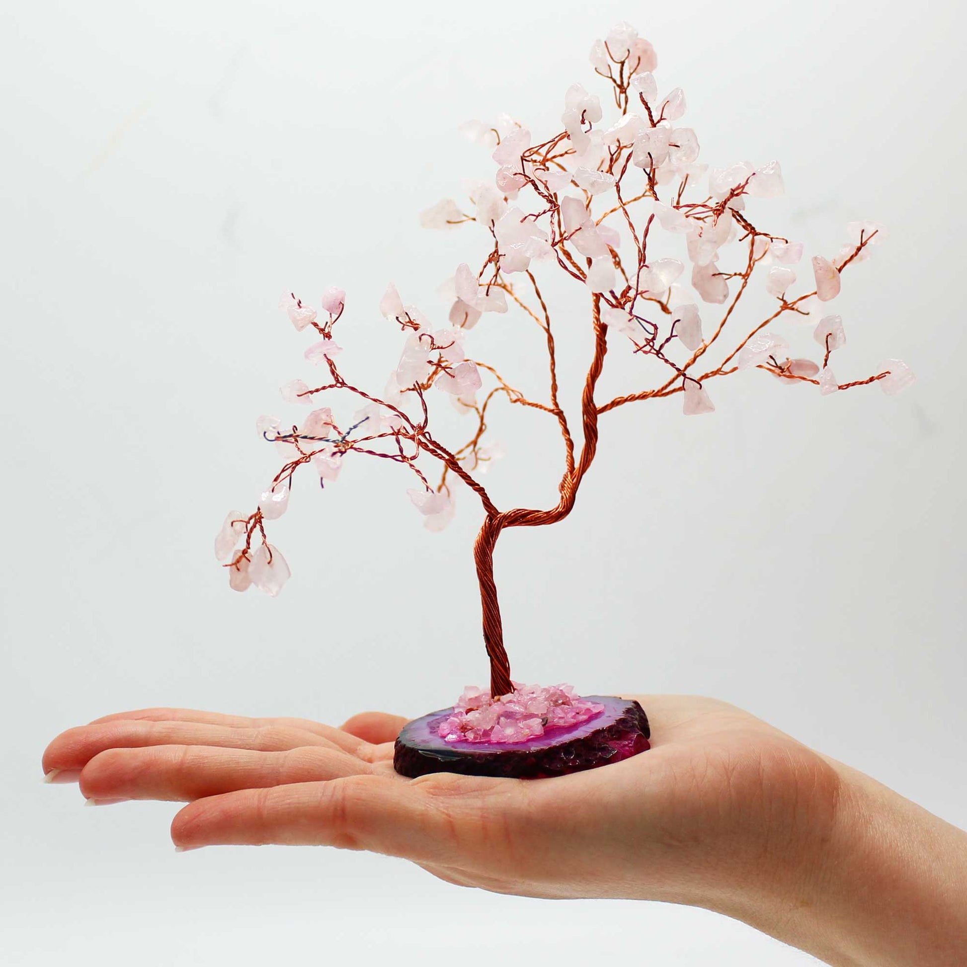 Rose Quartz Gemstone Tree on Pink Agate Base - Crystal Nest