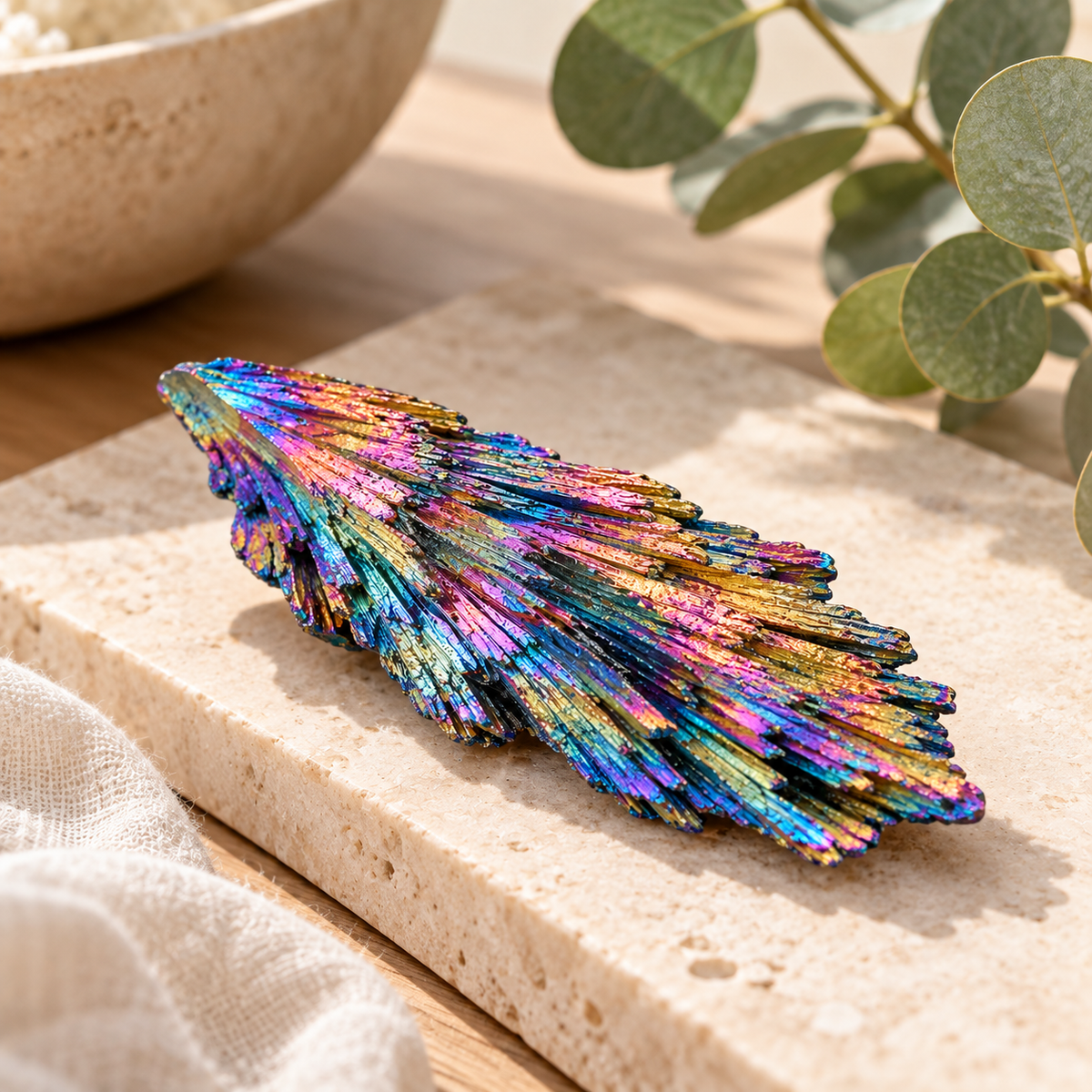 Rainbow Aura Black Kyanite Crystal | Witch's Broom