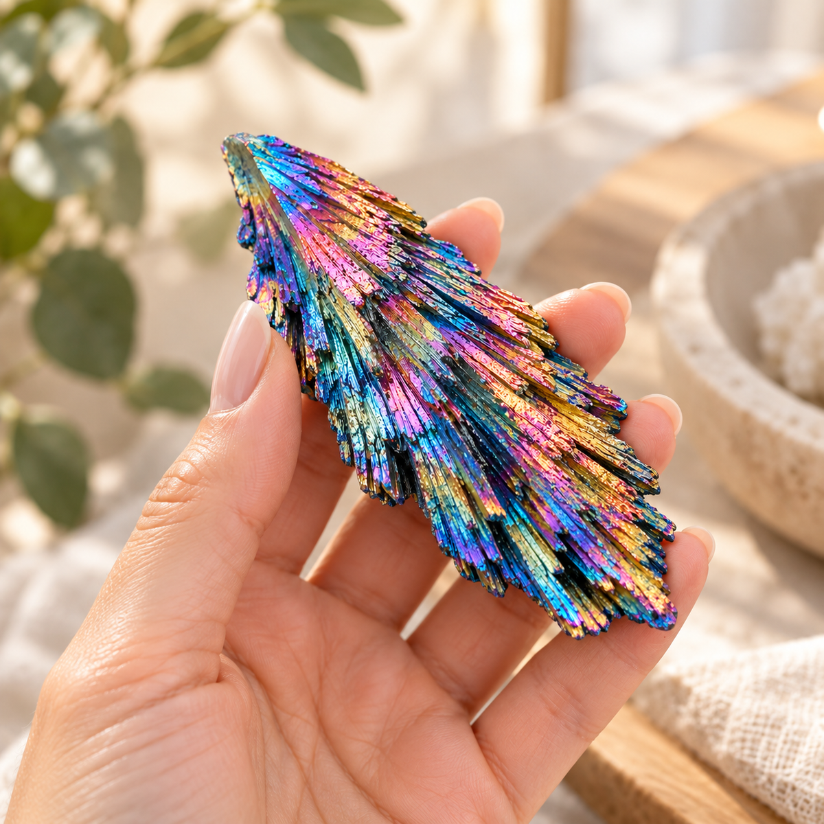Rainbow Aura Black Kyanite Crystal | Witch's Broom