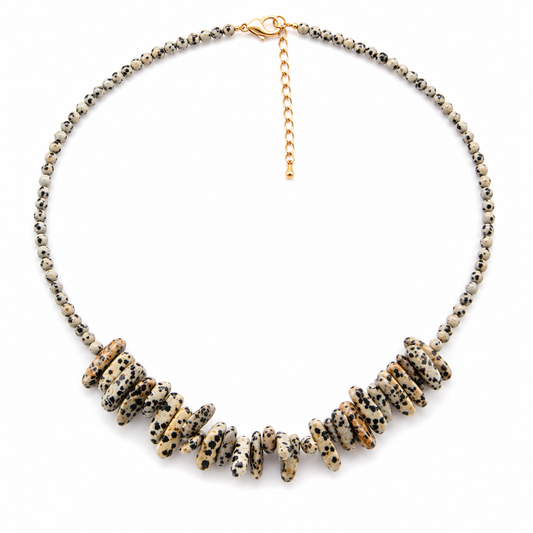 Dalmatian Jasper Longstone Crystal Necklace