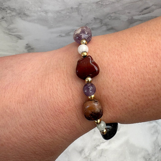 Mixed Tumbled Gemstone Bracelet with Gold Accents | Balance, Harmony & Versatility