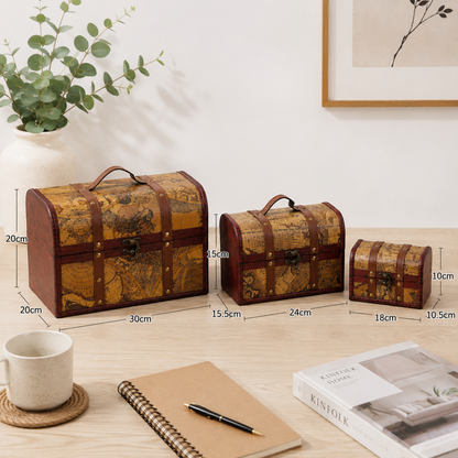 Vintage World Map Treasure Chest Storage Boxes | Set of 3