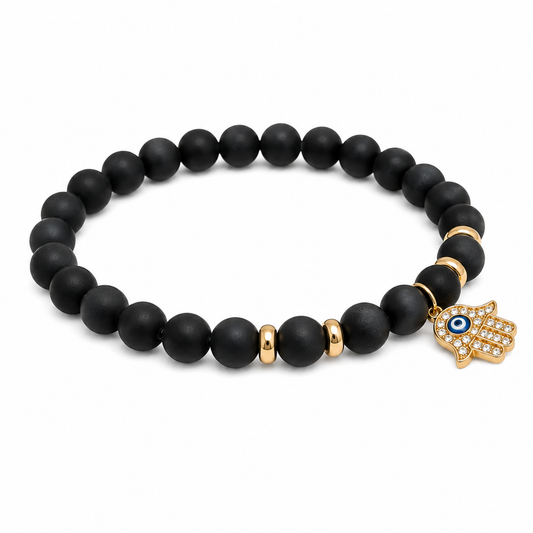 Black Agate Hamsa Bracelet | Protection & Balance
