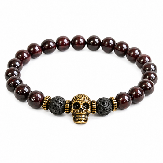 Bronze Skull & Bloodstone Bracelet | Strength & Protection