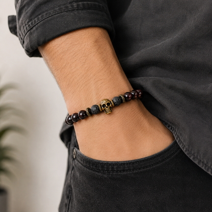 Bronze Skull & Bloodstone Bracelet | Strength & Protection