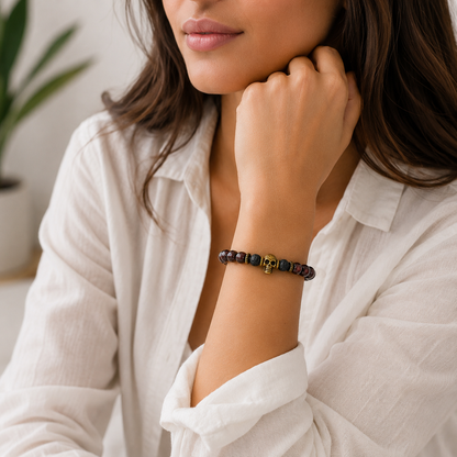Bronze Skull & Bloodstone Bracelet | Strength & Protection