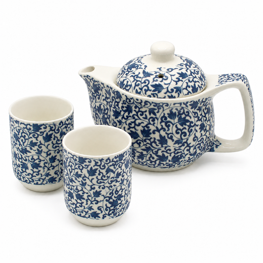 Blue Floral Ceramic Tea Set with Infuser & Cups