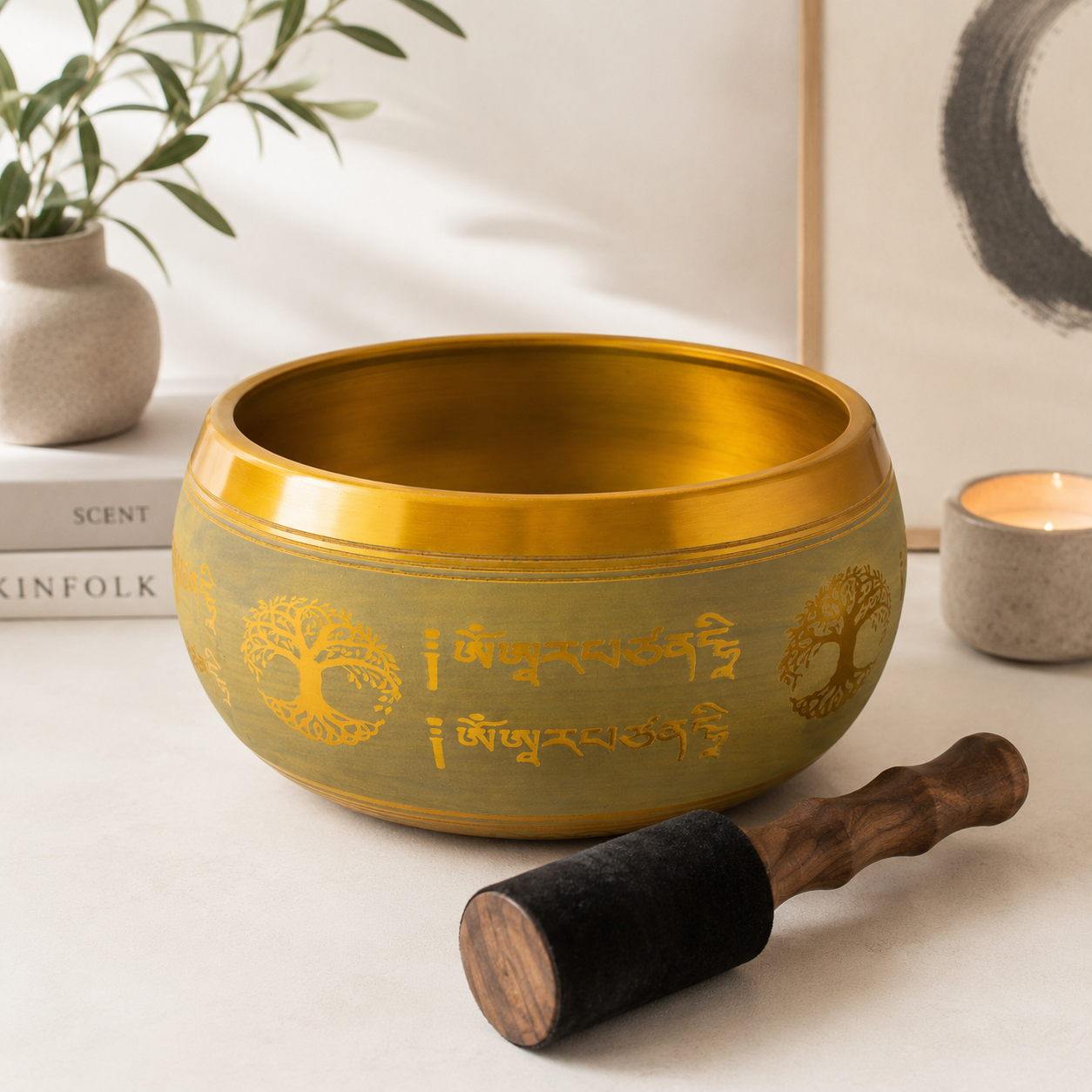 Buddha Tree of Life Singing Bowl | Large Aluminium Meditation Bowl