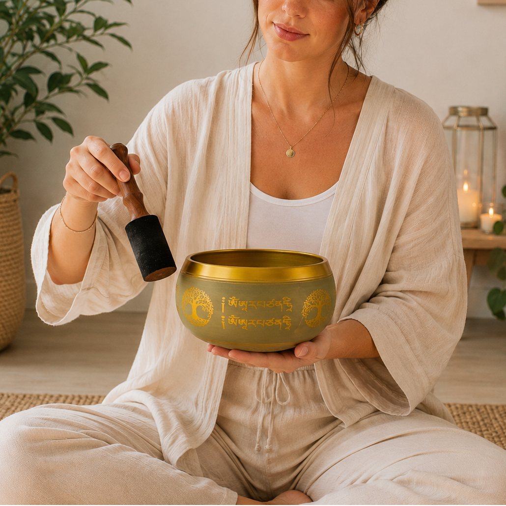 Buddha Tree of Life Singing Bowl | Large Aluminium Meditation Bowl
