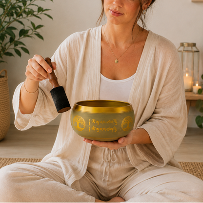 Buddha Tree of Life Singing Bowl | Large Aluminium Meditation Bowl