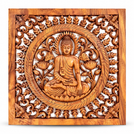 Buddha Suar Wood Wall Art | 40cm - Crystal Nest