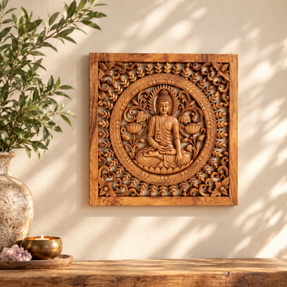 Buddha Suar Wood Wall Art | 40cm