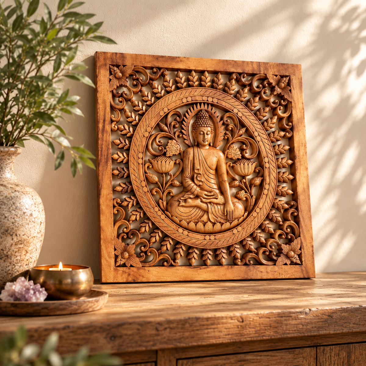 Buddha Suar Wood Wall Art | 40cm