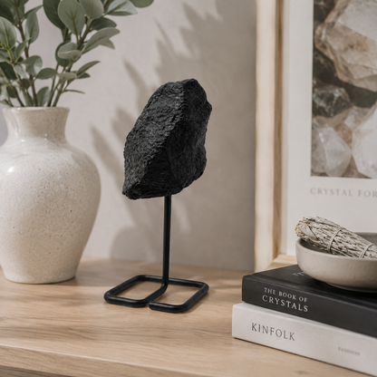 Black Tourmaline Crystal on Metal Stand