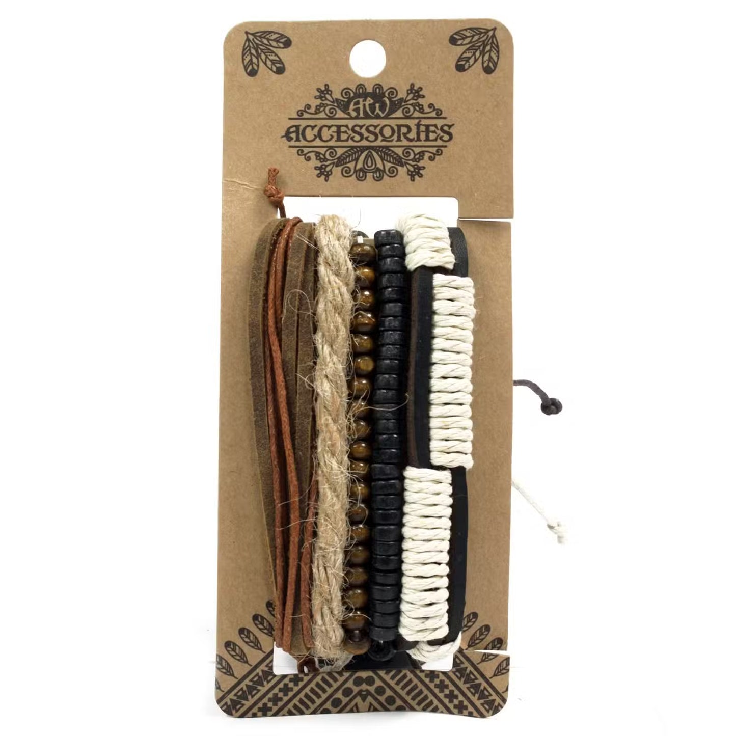 Men’s Bracelet Set – Green & Natural | Adjustable Leather, Cord & Bead Bracelets - Crystal Nest