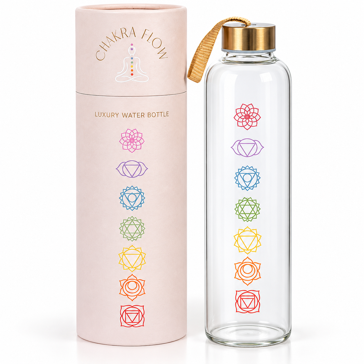 Chakra Glass Water Bottle 750ml | Reusable & Gift Boxed
