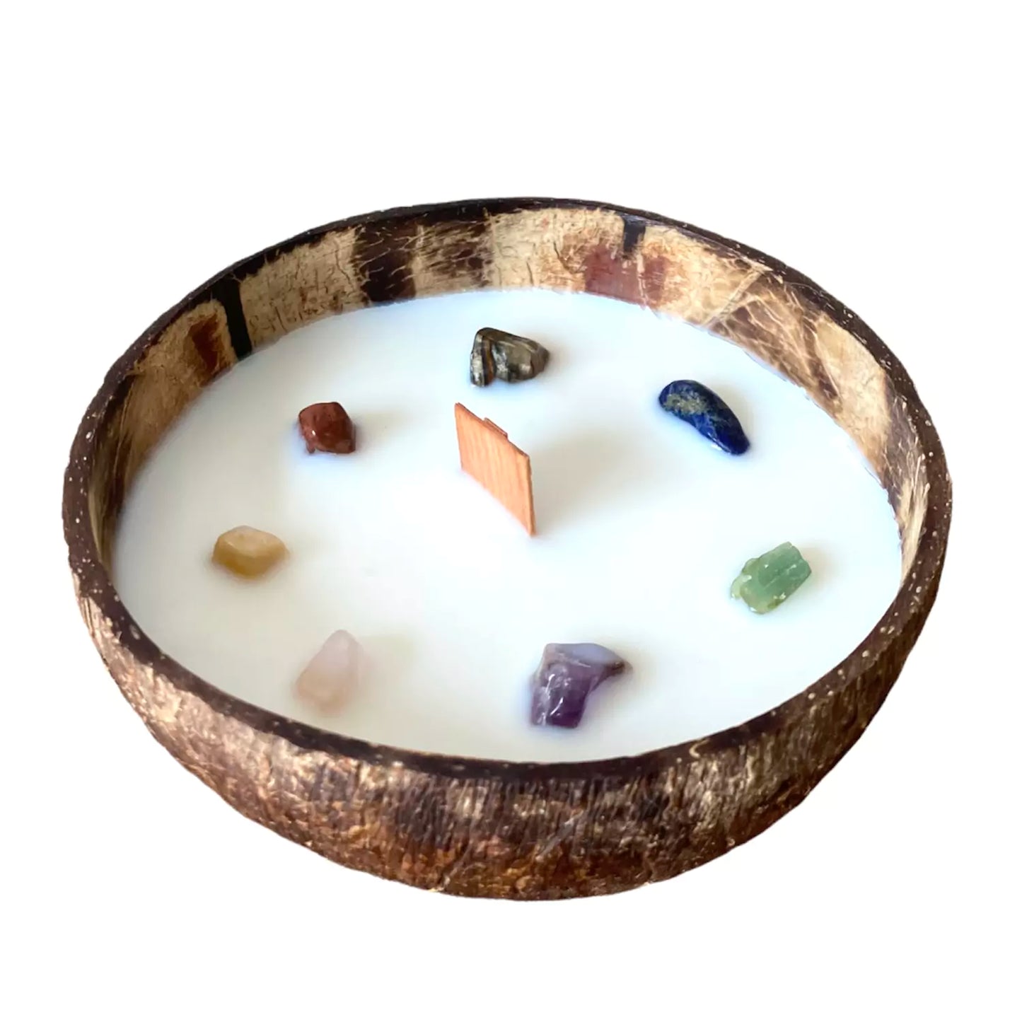 Coconut Shell Meditation Soy Candle | 7 Chakra Gemstones - Crystal Nest