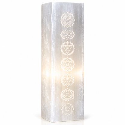7 Chakra Selenite Lamp | 25cm - Crystal Nest