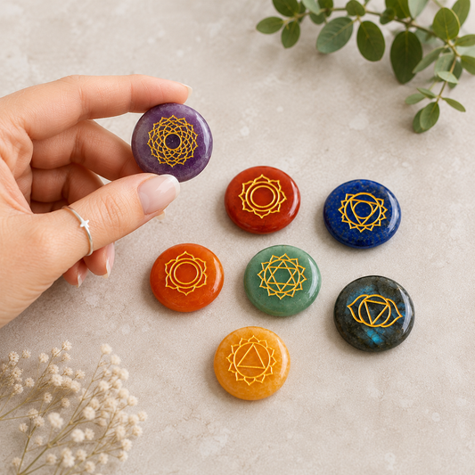 7 Chakra Crystal Stone Set | Engraved Chakra Healing Stones