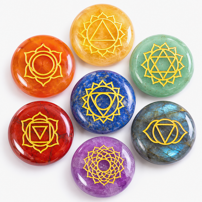 7 Chakra Crystal Stone Set | Engraved Chakra Healing Stones