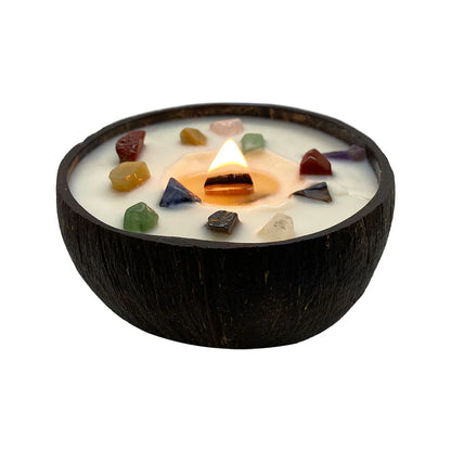 Coconut Shell Meditation Soy Candle | 7 Chakra Gemstones - Crystal Nest