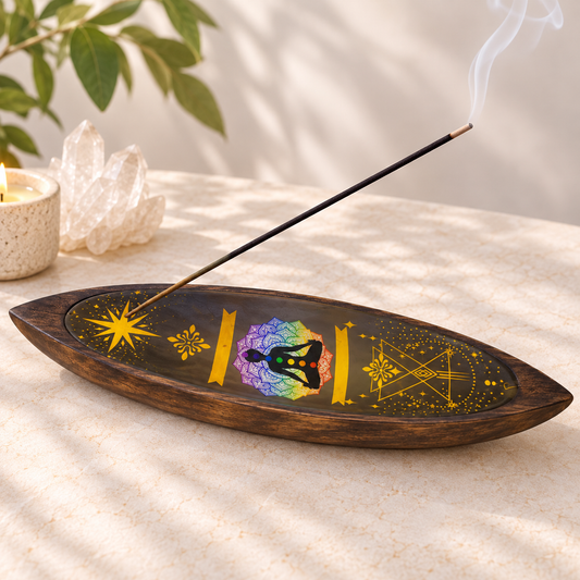 Chakra Mango Wood Incense Bowl | Meditation & Spiritual Décor