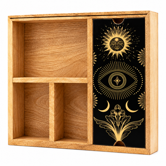 4-Section Tarot Storage & Reading Box | Ritual Organiser with Card Display