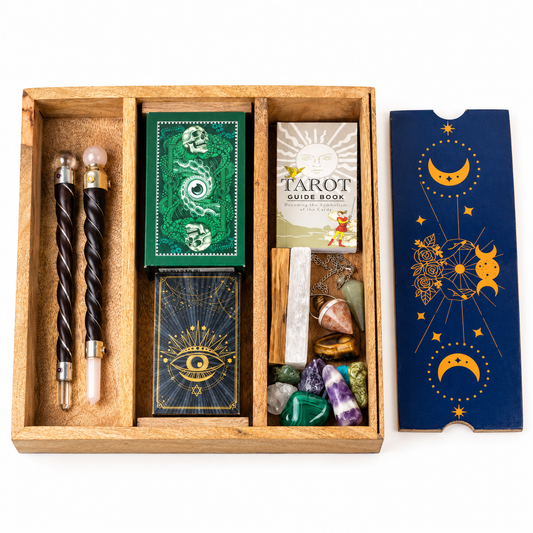 3-Compartment Blue Moon Phases Tarot Storage & Reading Tray - Crystal Nest