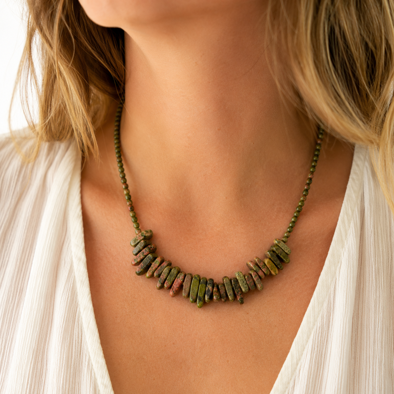 Unakite Longstone Crystal Necklace