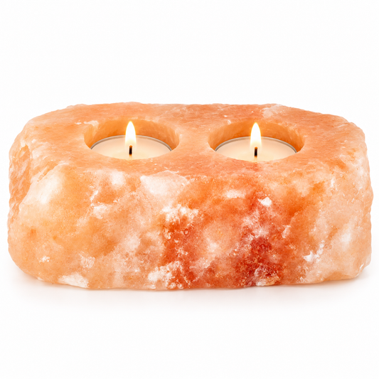 Himalayan Salt Double Tealight Holder | Natural Pink - Crystal Nest