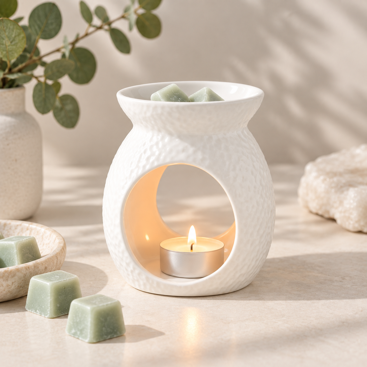 White Textured Oil Burner & Wax Warmer