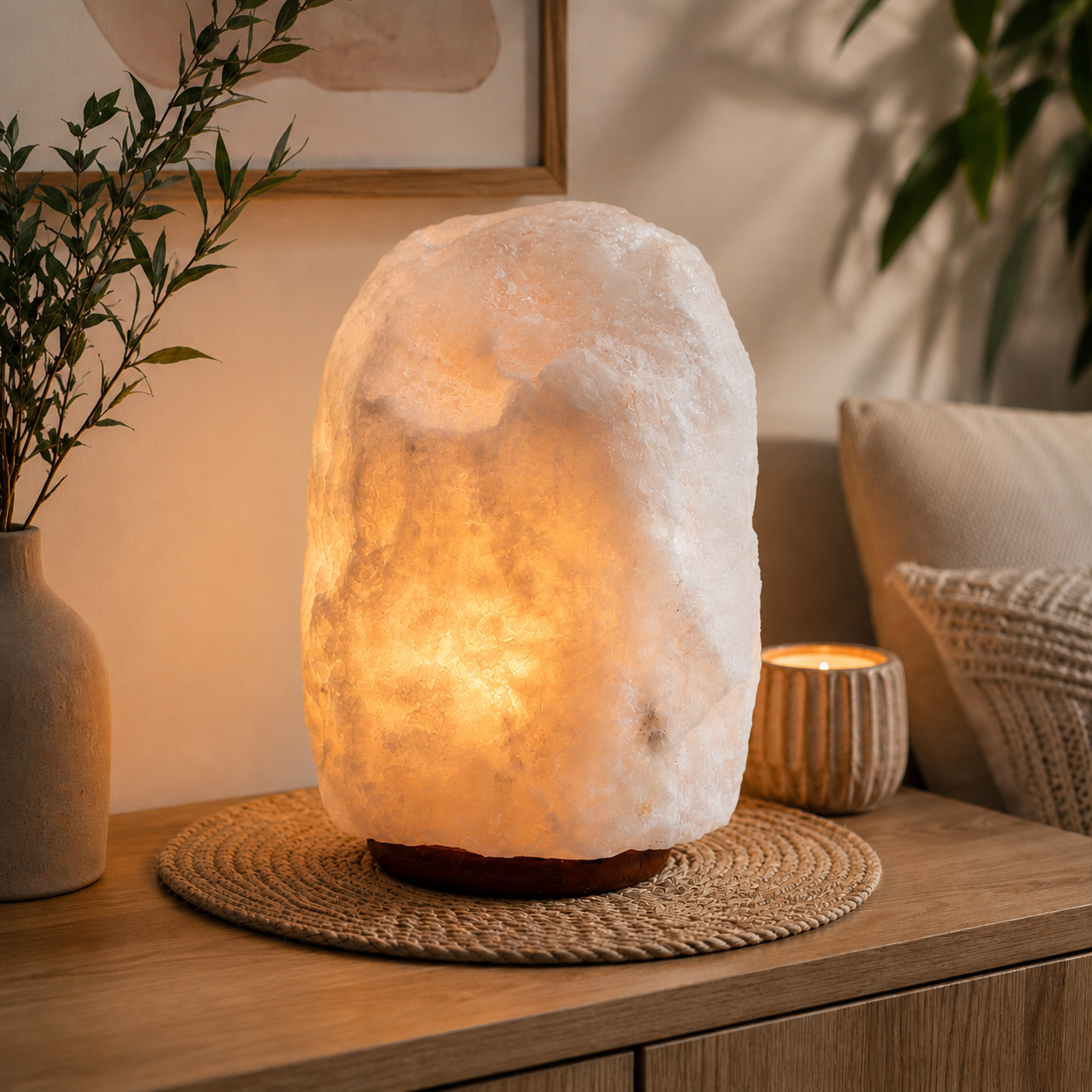 White Crystal Himalayan Salt Lamp XL | Hand-Carved Natural Himalayan Salt