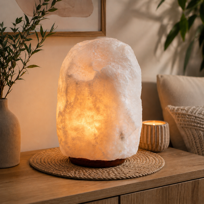 White Crystal Himalayan Salt Lamp XL | Hand-Carved Natural Himalayan Salt