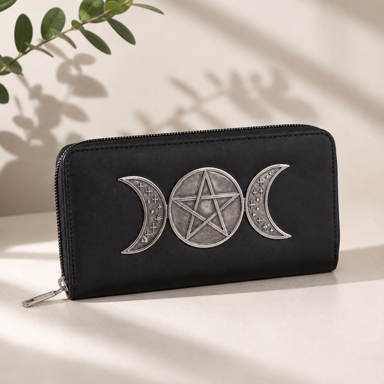 Black Triple Moon Pentagram Zip Purse