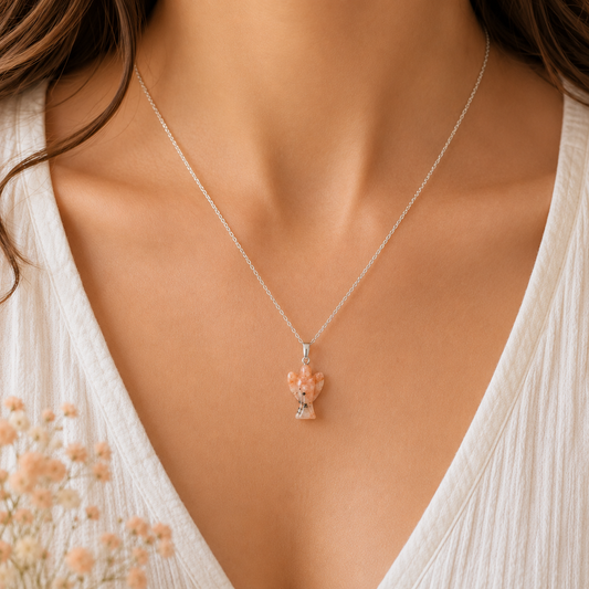 Sunstone Angel Charm Pendant | Sterling Silver