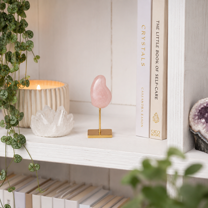 Tumbled Rose Quartz on Gold Metal Stand