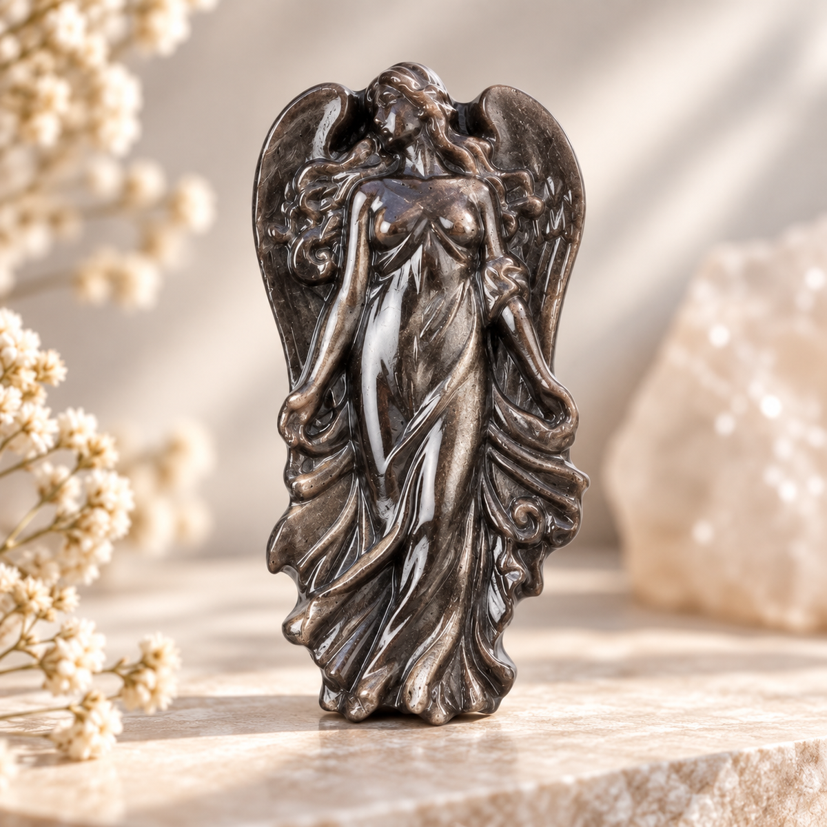 Silver Sheen Obsidian Crystal Angel