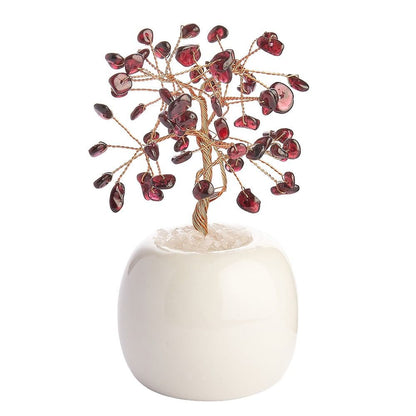 Garnet Gem Tree in White Ceramic Flowerpot | Crystal Tree of Passion & Prosperity - Crystal Nest