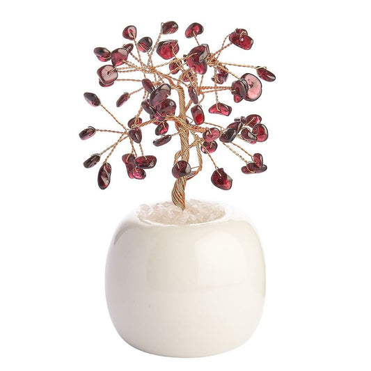 Garnet Gem Tree in White Ceramic Flowerpot | Crystal Tree of Passion & Prosperity - Crystal Nest