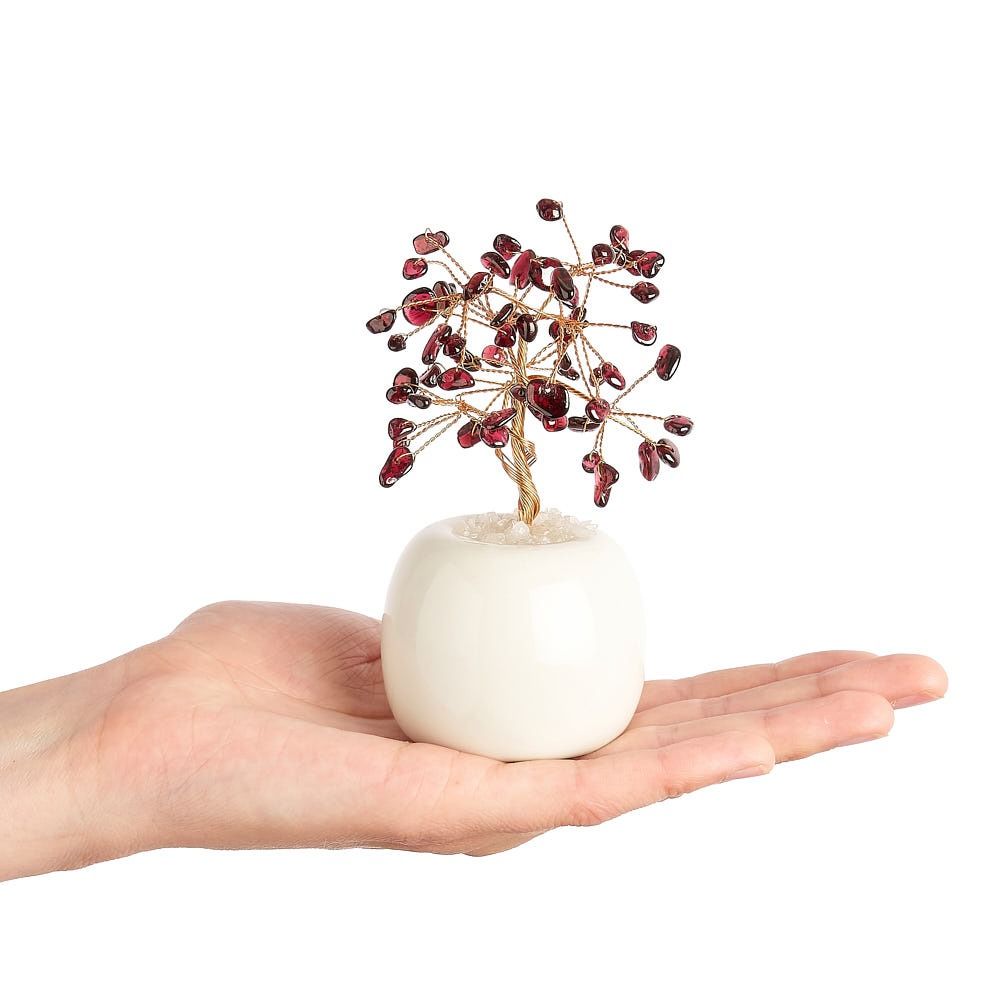 Garnet Gem Tree in White Ceramic Flowerpot | Crystal Tree of Passion & Prosperity - Crystal Nest
