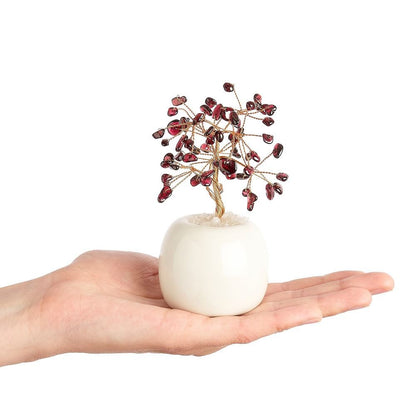 Garnet Gem Tree in White Ceramic Flowerpot | Crystal Tree of Passion & Prosperity - Crystal Nest