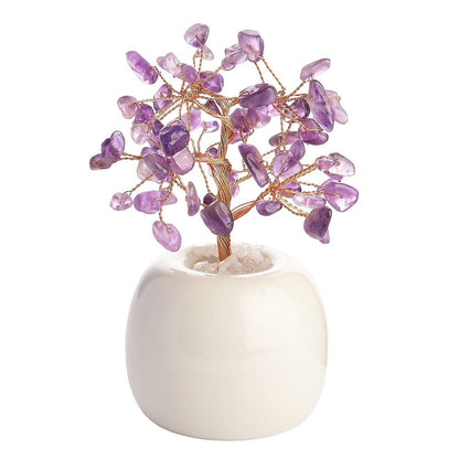Amethyst Gem Tree in White Ceramic Flowerpot | Crystal Tree of Calm & Spiritual Wisdom - Crystal Nest