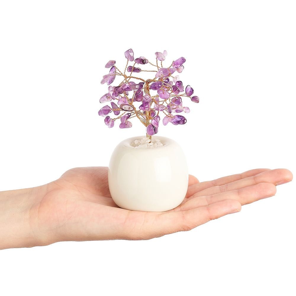 Amethyst Gem Tree in White Ceramic Flowerpot | Crystal Tree of Calm & Spiritual Wisdom - Crystal Nest
