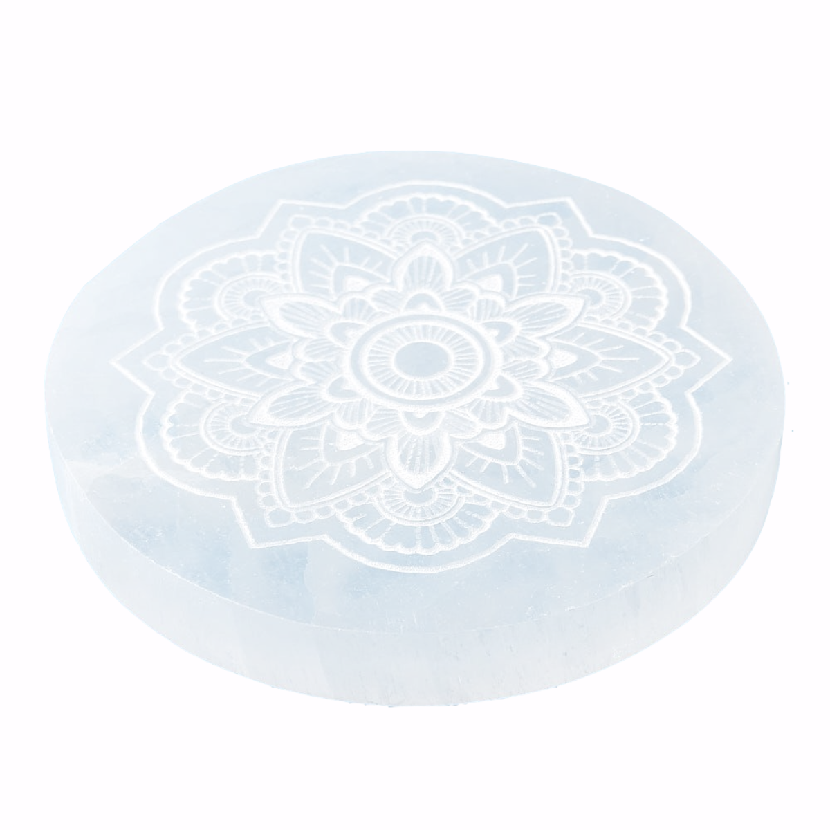 Selenite Charging Disc with Etched Flower Design | 10cm - Crystal Nest