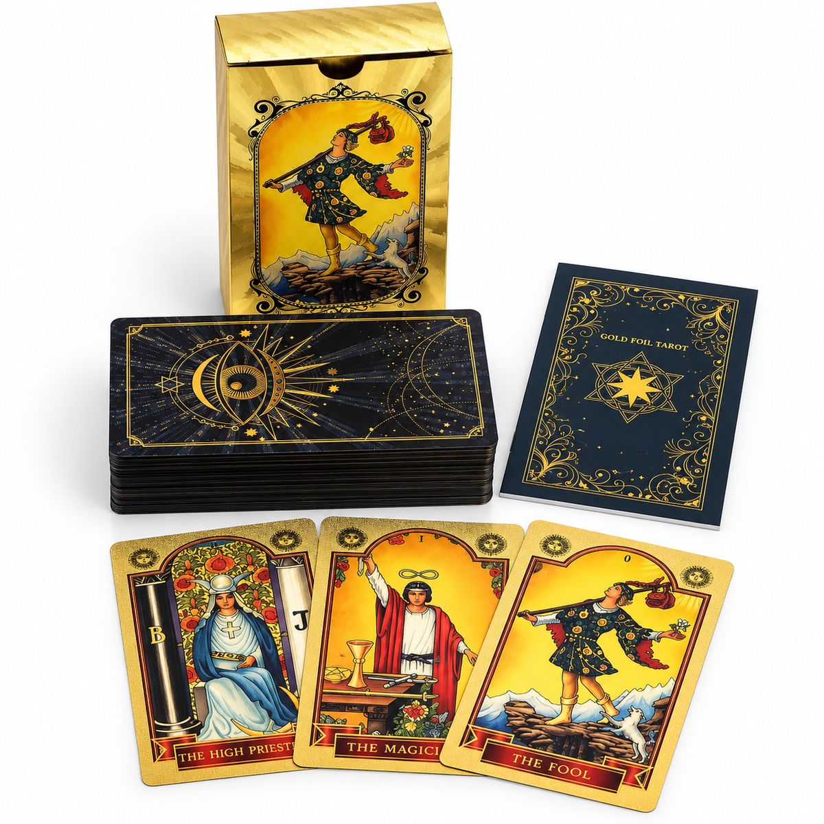 Gold Foil All Seeing Eye Tarot Card Set | Guidebook Included - Crystal Nest