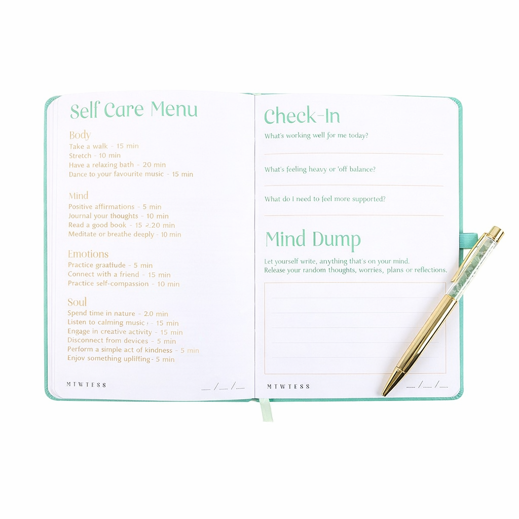 Guided Self Care & Wellness Journal with Aventurine Crystal Pen - Crystal Nest